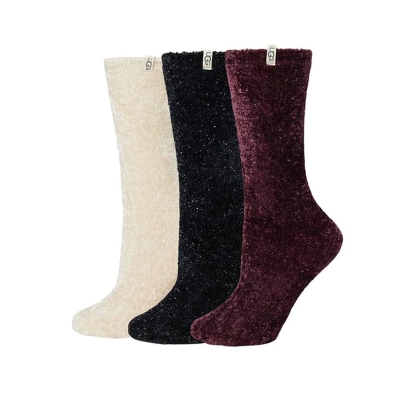 Womens UGG Leda Sparkle 3 Pack Sock, Cream/Wild Grape/Black. One Size. 1123776 - Picture 1 of 1